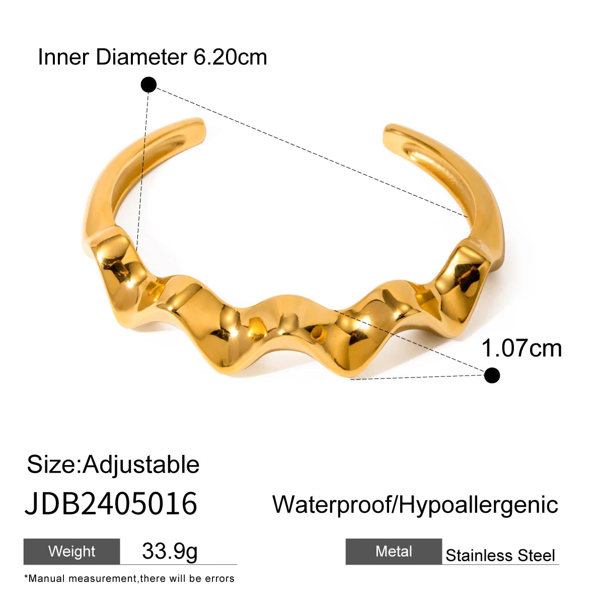 Uworld Waterproof 316L Stainless Steel Metal Wide Cuff Bracelet Bangle Jewelry Fashion Texture 18K PVD Plated Temperament Bijoux SK Accessories