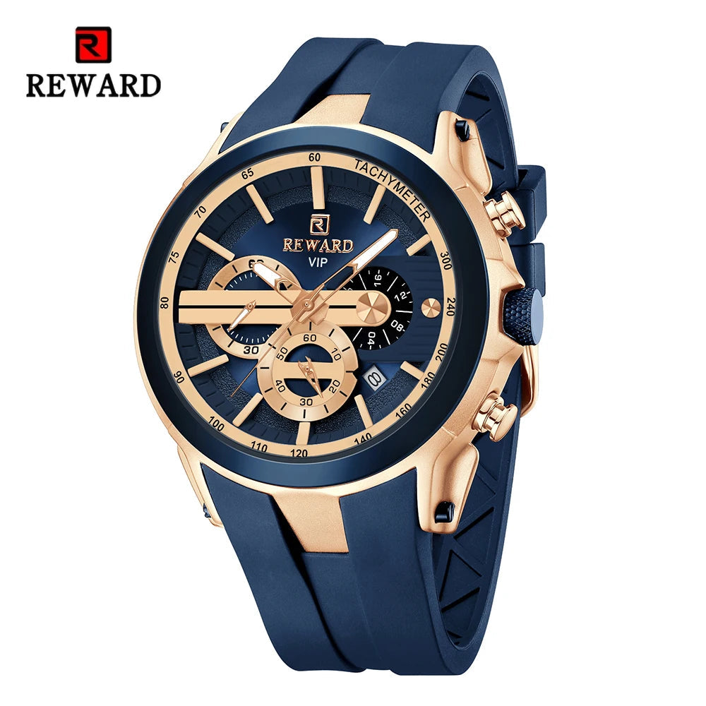REWARD VIP New Fashion Watch for Men Leather Strap Waterproof Luminous Chronograph Sport Wristwatch SK Accessories