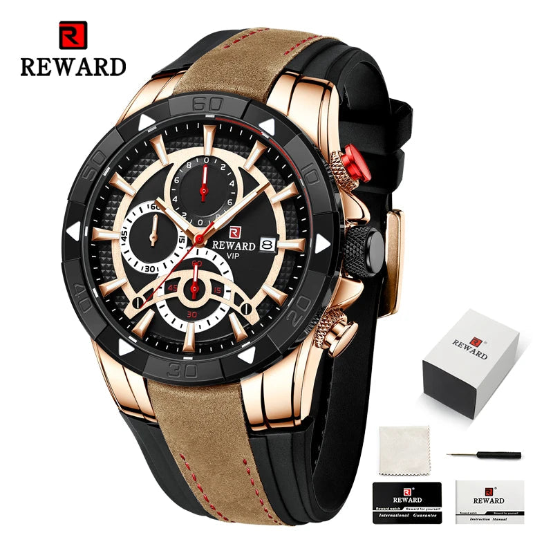 REWARD Fashion Men Quartz Wristwatch Silicone Band Alloy Case Waterproof Watches Luminous Chronograph Date Wrist Watches SK Accessories