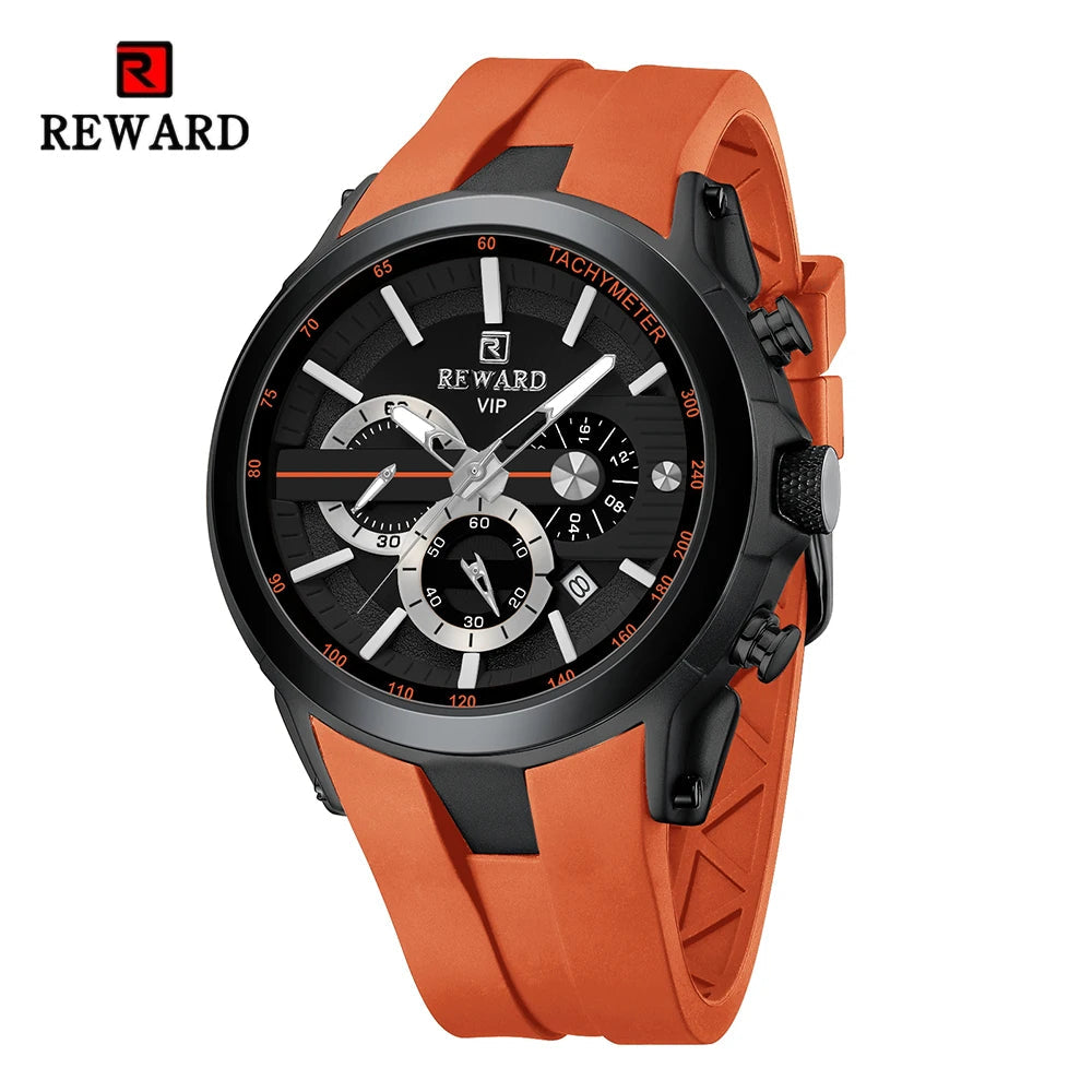 REWARD VIP New Fashion Watch for Men Leather Strap Waterproof Luminous Chronograph Sport Wristwatch SK Accessories