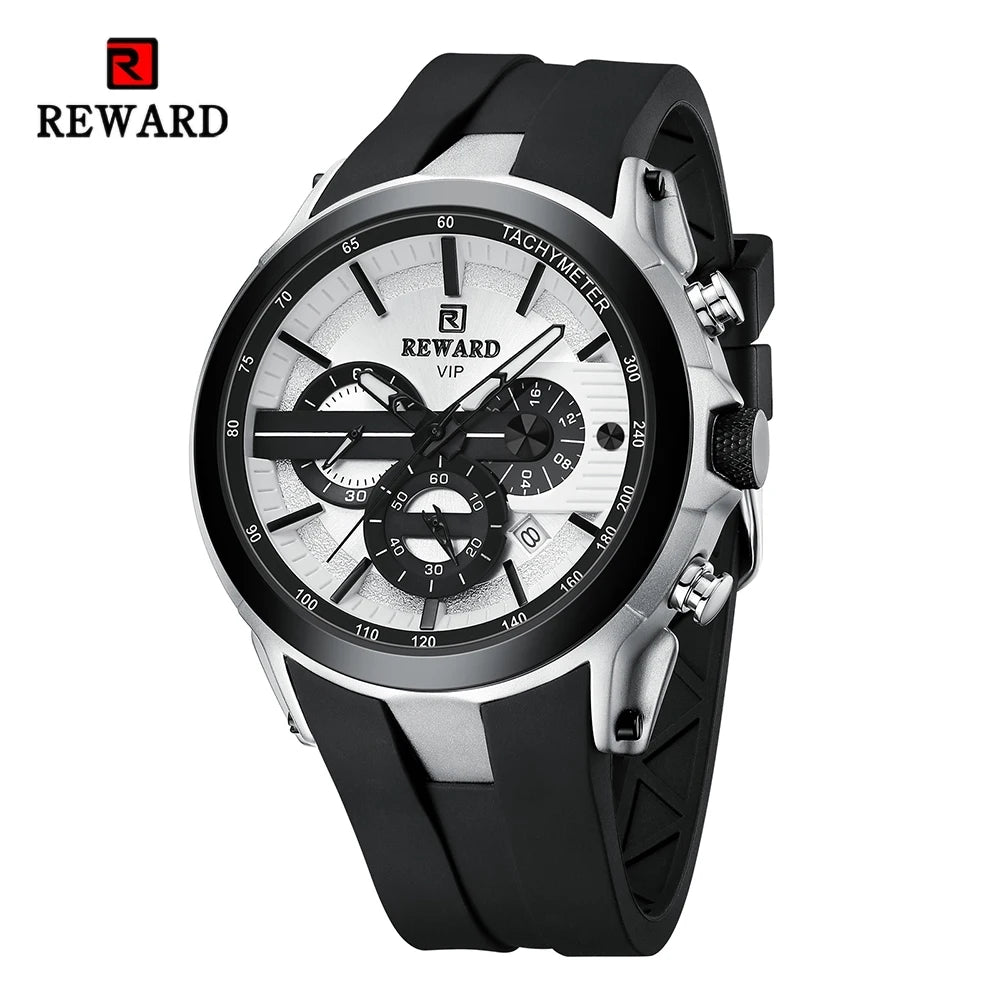 REWARD VIP New Fashion Watch for Men Leather Strap Waterproof Luminous Chronograph Sport Wristwatch SK Accessories