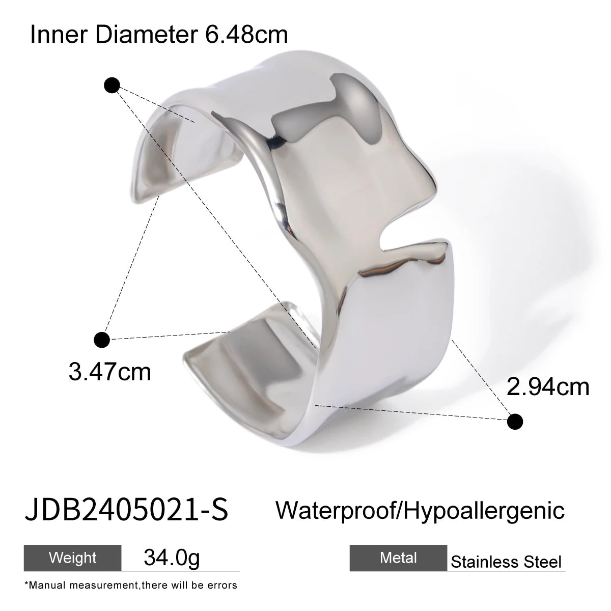 Uworld Unique Stainless Steel Metal Wide Cuff Open Bracelet Bangle 18K Gold PVD Plated Waterproof Fashion Girls Essential Jewelr SK Accessories