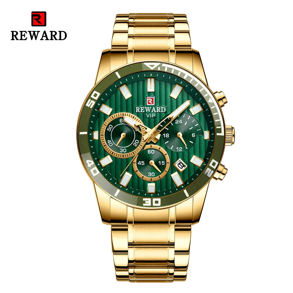 REWARD Men Quartz Watches Luxury Business Casual Wristwatch Stainless Steel Strap Chronograph Waterproof Wrist Watches for Male SK Accessories