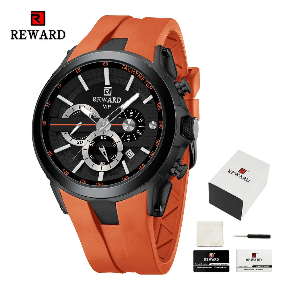 REWARD VIP New Fashion Watch for Men Leather Strap Waterproof Luminous Chronograph Sport Wristwatch SK Accessories
