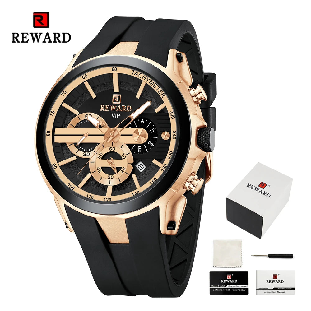 REWARD VIP New Fashion Watch for Men Leather Strap Waterproof Luminous Chronograph Sport Wristwatch SK Accessories
