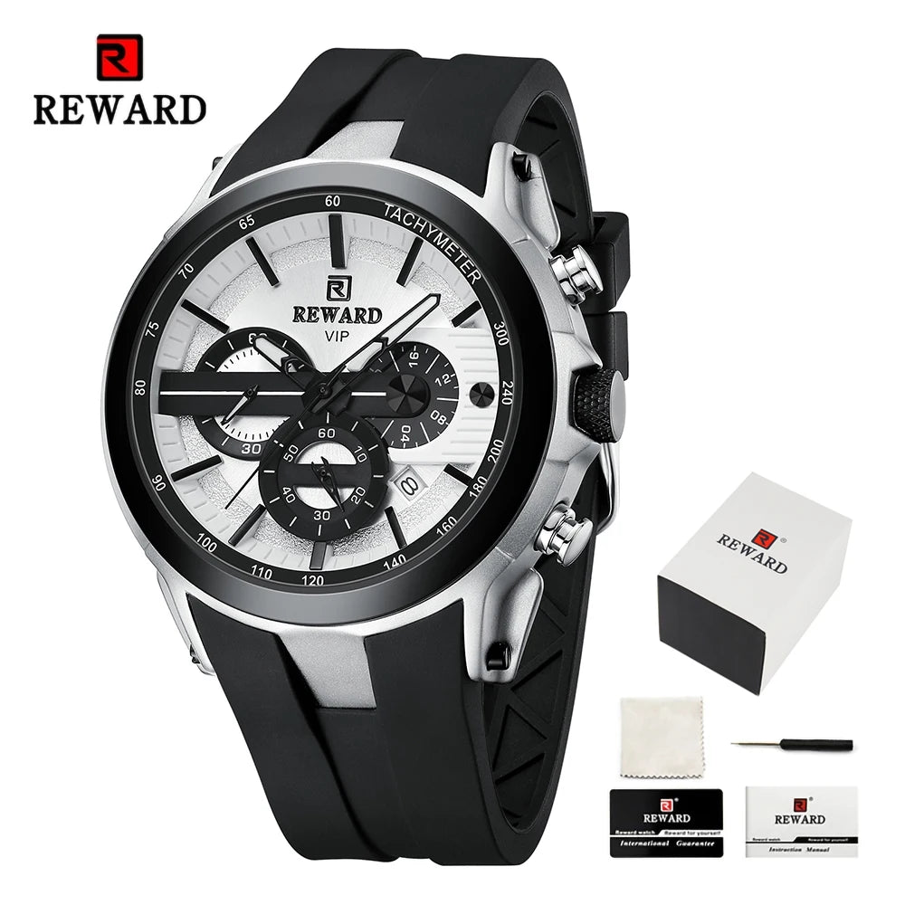 REWARD VIP New Fashion Watch for Men Leather Strap Waterproof Luminous Chronograph Sport Wristwatch SK Accessories