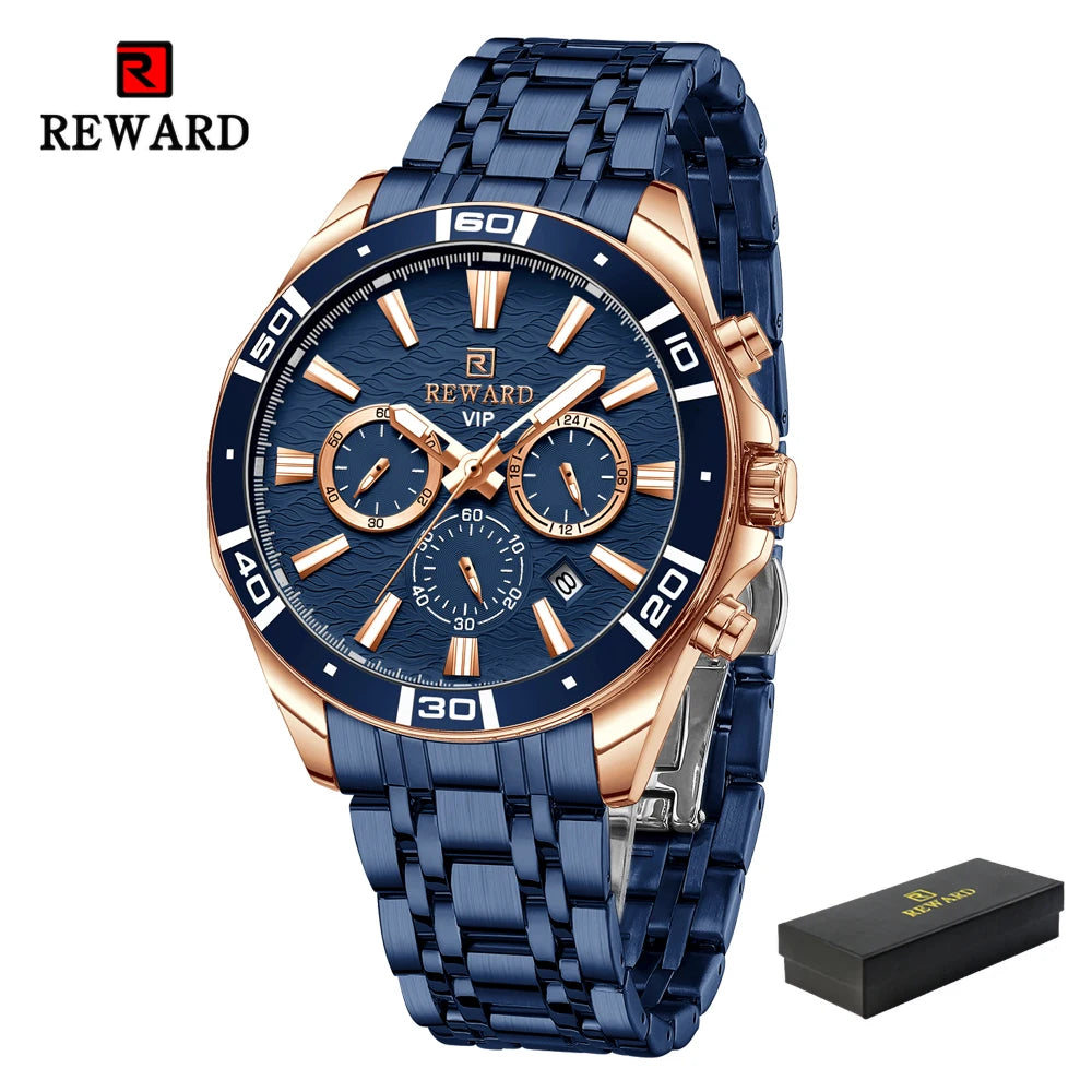 REWARD Mens Watches Waterproof Luminous Quartz Wristwatch Business Stainless Steel Strap with gift box SK Accessories