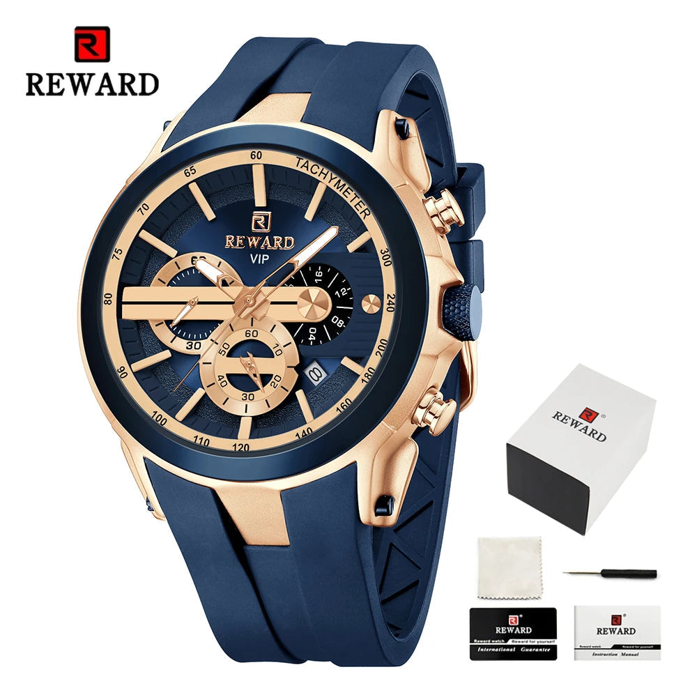 REWARD VIP New Fashion Watch for Men Leather Strap Waterproof Luminous Chronograph Sport Wristwatch SK Accessories