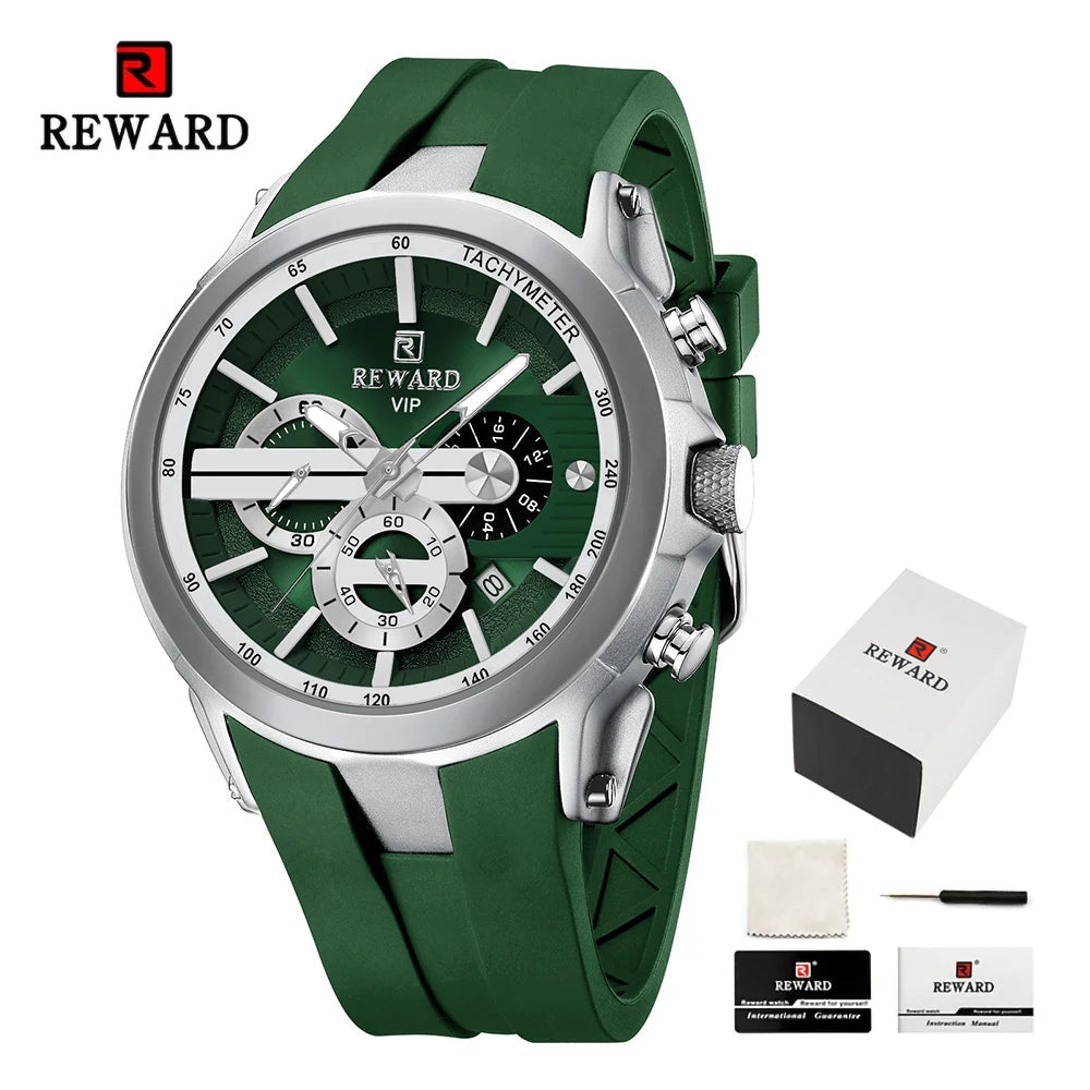REWARD VIP New Fashion Watch for Men Leather Strap Waterproof Luminous Chronograph Sport Wristwatch SK Accessories