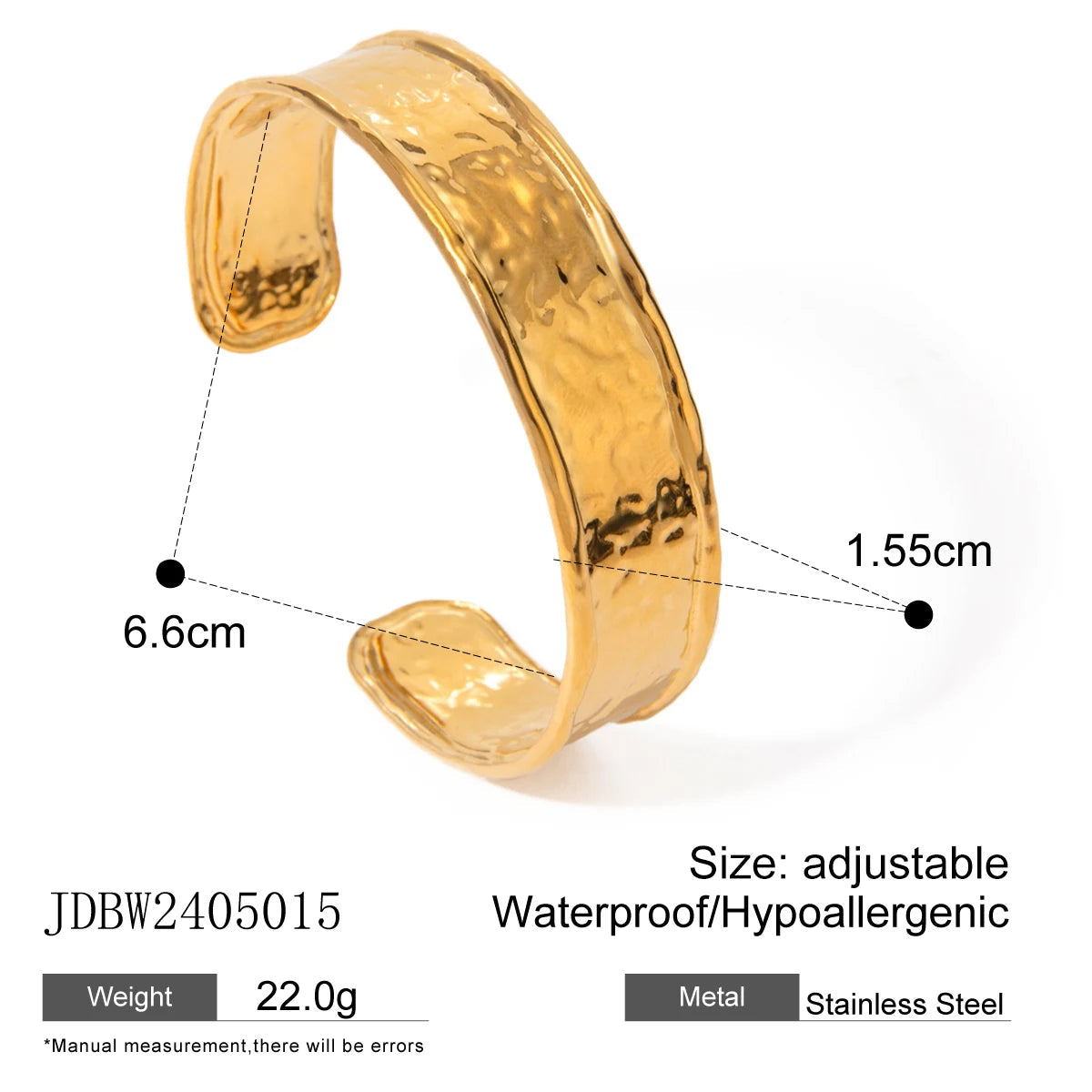 Uworld Waterproof 316L Stainless Steel Metal Wide Cuff Bracelet Bangle Jewelry Fashion Texture 18K PVD Plated Temperament Bijoux SK Accessories