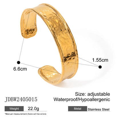 Uworld Waterproof 316L Stainless Steel Metal Wide Cuff Bracelet Bangle Jewelry Fashion Texture 18K PVD Plated Temperament Bijoux SK Accessories