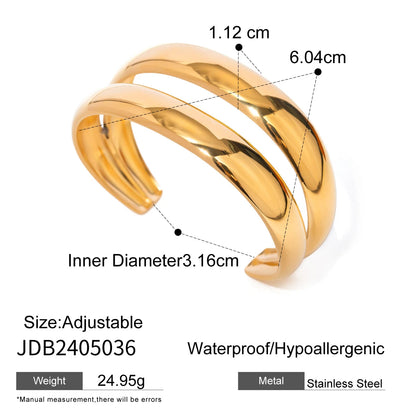 Uworld Stainless Steel Statement Gold Color Cuff Bracelet Bangle Metal Texture Multi-Layer Temperament Fashion Waterproof Jewelr SK Accessories