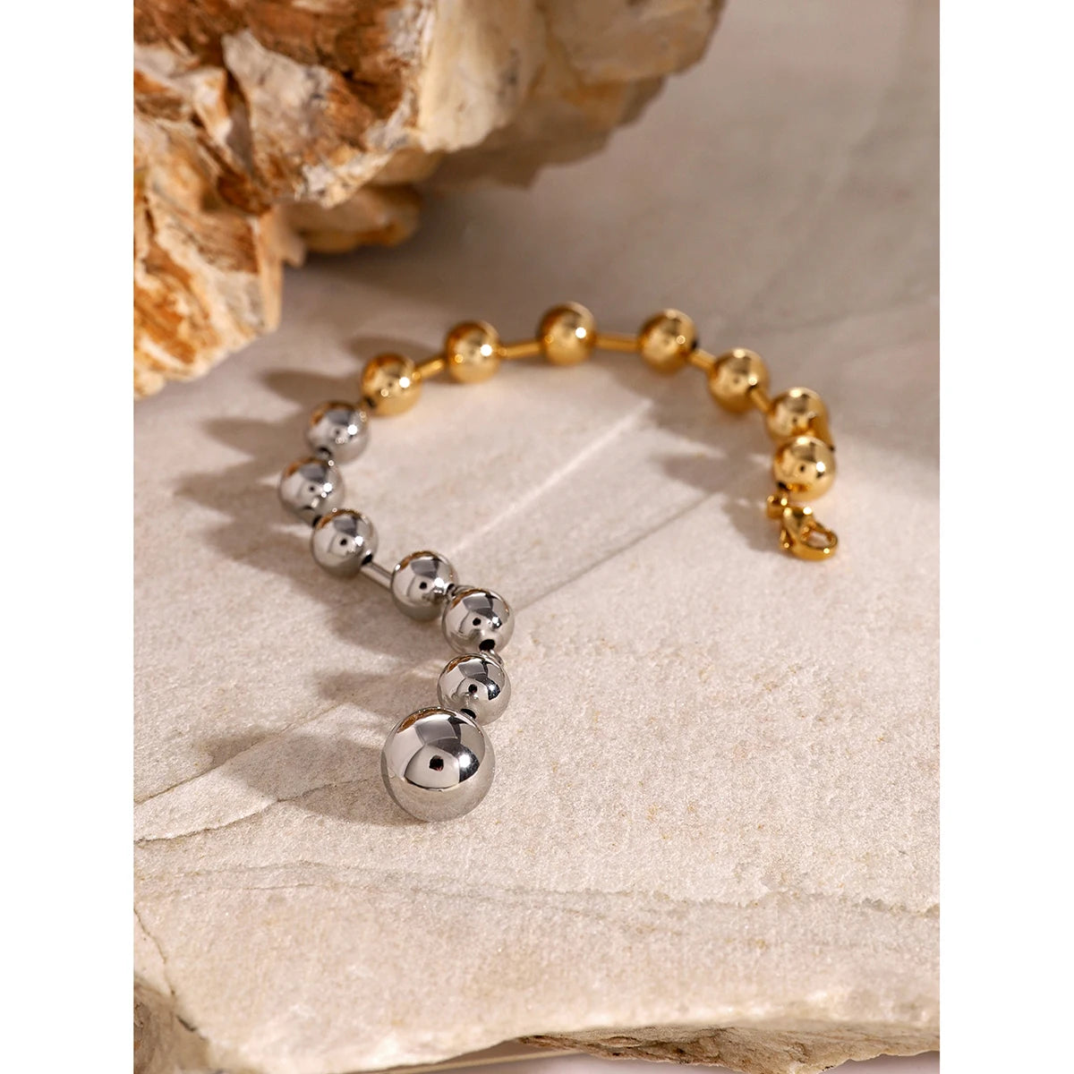 Uworld Stainless Steel Chain Beaded Bangle Bracelet Trendy 18 K PVD Plated Metal Texture Bracelet Waterproof Jewelry браслеты SK Accessories