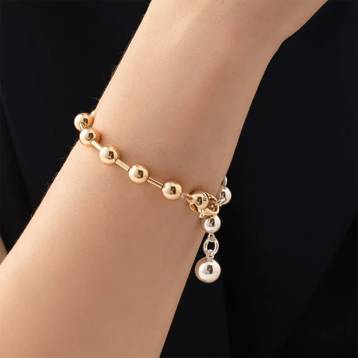 Uworld Stainless Steel Chain Beaded Bangle Bracelet Trendy 18 K PVD Plated Metal Texture Bracelet Waterproof Jewelry браслеты SK Accessories