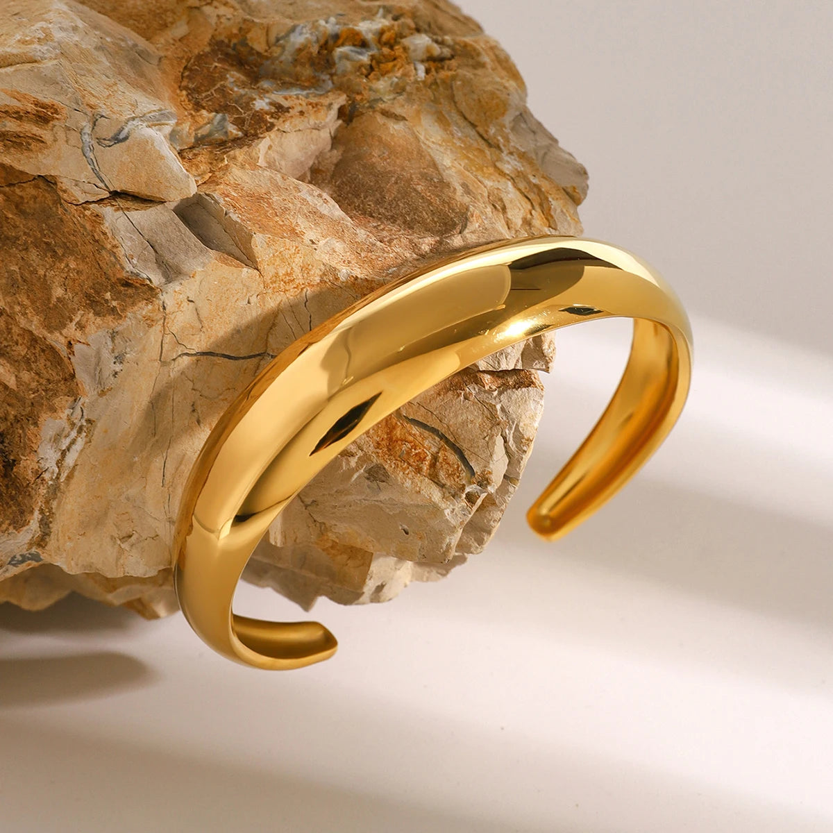 Uworld Stainless Steel Statement Gold Color Cuff Bracelet Bangle Metal Texture Multi-Layer Temperament Fashion Waterproof Jewelr SK Accessories