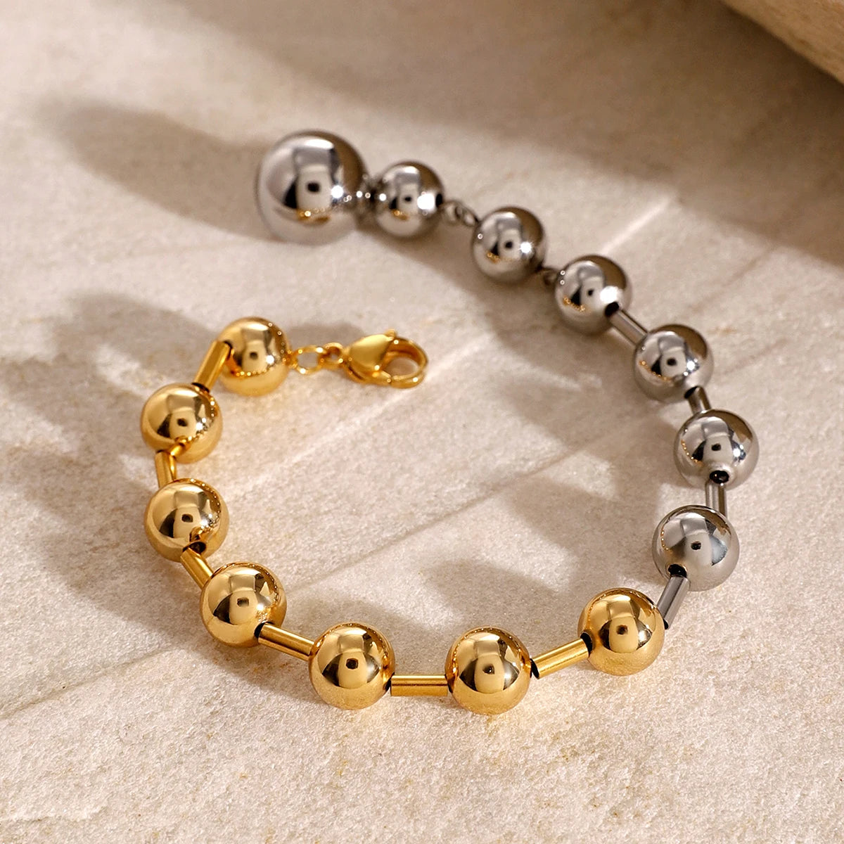 Uworld Stainless Steel Chain Beaded Bangle Bracelet Trendy 18 K PVD Plated Metal Texture Bracelet Waterproof Jewelry браслеты SK Accessories