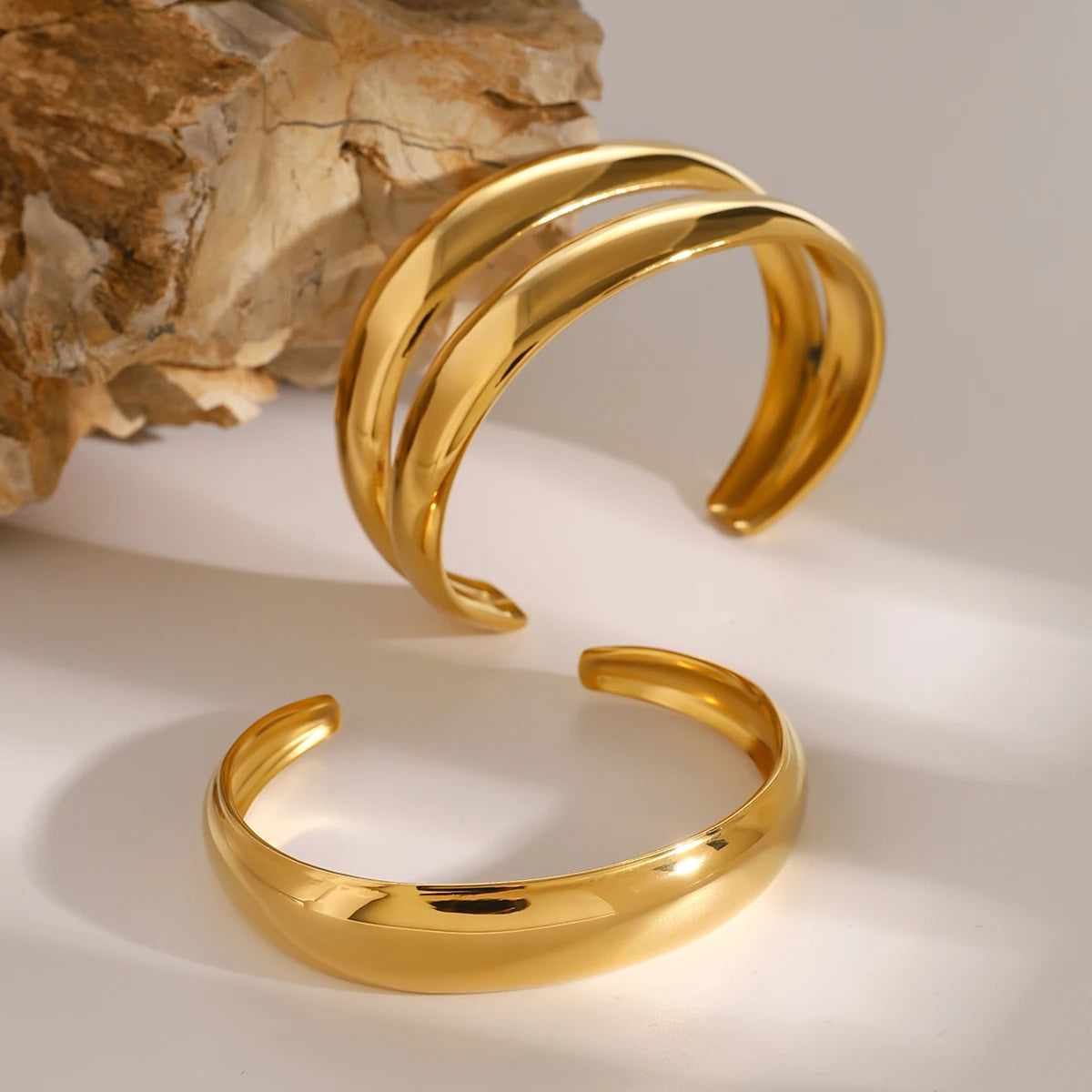Uworld Stainless Steel Statement Gold Color Cuff Bracelet Bangle Metal Texture Multi-Layer Temperament Fashion Waterproof Jewelr SK Accessories
