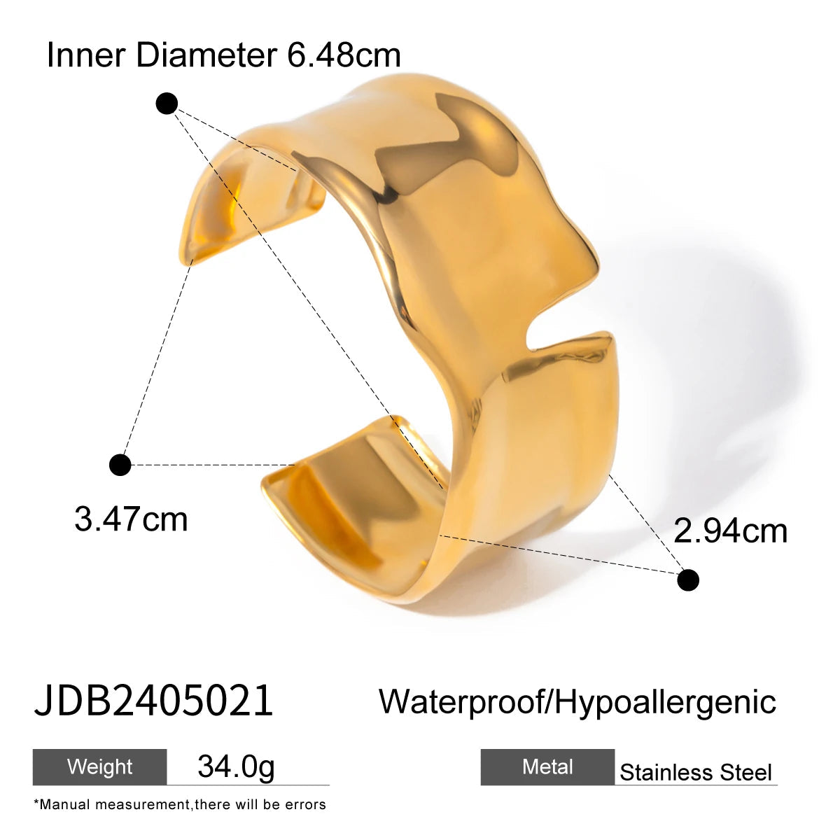 Uworld Unique Stainless Steel Metal Wide Cuff Open Bracelet Bangle 18K Gold PVD Plated Waterproof Fashion Girls Essential Jewelr SK Accessories
