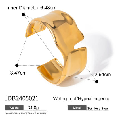 Uworld Unique Stainless Steel Metal Wide Cuff Open Bracelet Bangle 18K Gold PVD Plated Waterproof Fashion Girls Essential Jewelr SK Accessories
