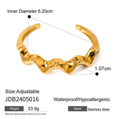 Uworld Waterproof 316L Stainless Steel Metal Wide Cuff Bracelet Bangle Jewelry Fashion Texture 18K PVD Plated Temperament Bijoux SK Accessories