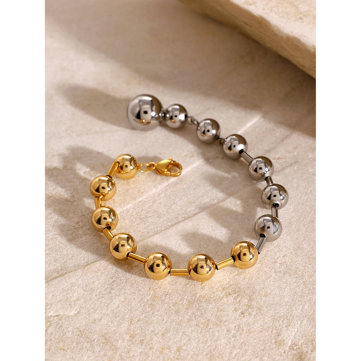 Uworld Stainless Steel Chain Beaded Bangle Bracelet Trendy 18 K PVD Plated Metal Texture Bracelet Waterproof Jewelry браслеты SK Accessories
