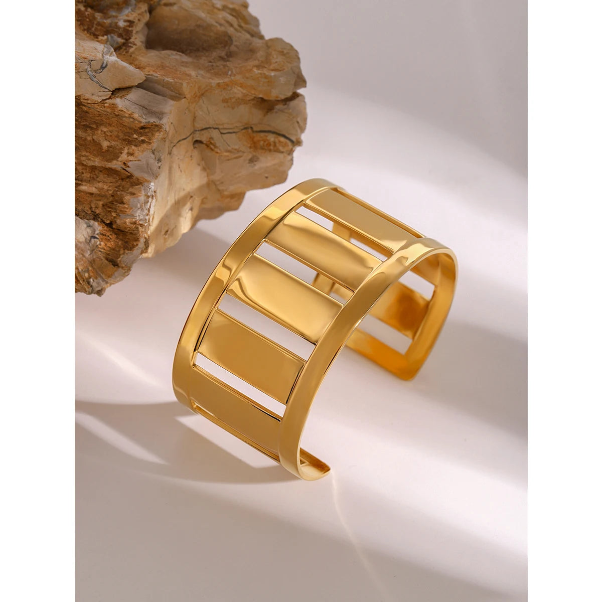 Uworld Stainless Steel Geometric Simple Color Cuff Bracelet Bangle Metal Texture Multi-Layer Temperament Fashion Waterproof SK Accessories
