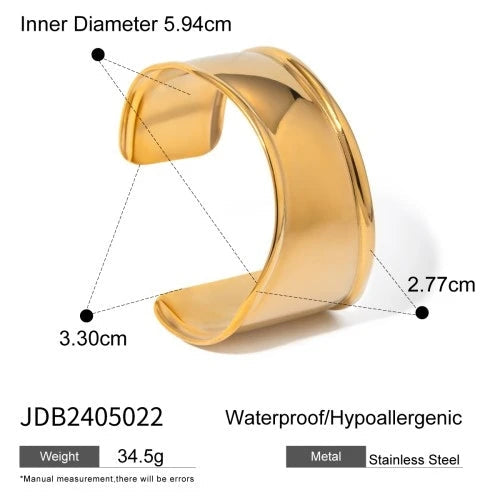 Uworld Unique Stainless Steel Metal Wide Cuff Open Bracelet Bangle 18K Gold PVD Plated Waterproof Fashion Girls Essential Jewelr SK Accessories
