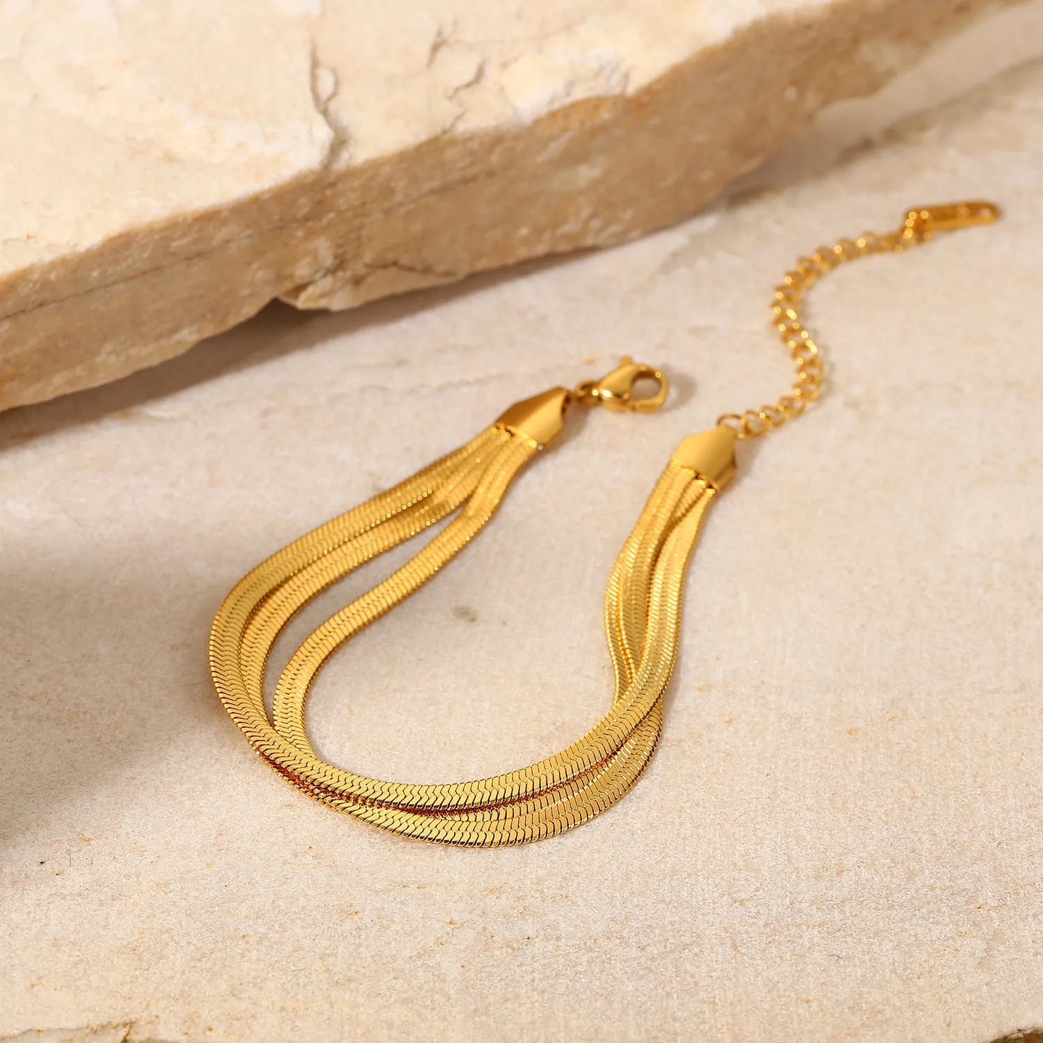 Uworld Three Layer Dainty Flat Snake Chain Wrist Jewelry 18K Gold Plated Stackable Stainless Steel Bone Chain Bracelets For Wome SK Accessories