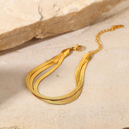 Uworld Three Layer Dainty Flat Snake Chain Wrist Jewelry 18K Gold Plated Stackable Stainless Steel Bone Chain Bracelets For Wome SK Accessories
