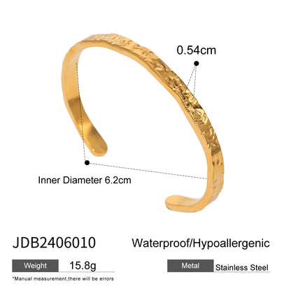 Uworld Hammer Pat Waterproof Stainless Steel Metal Cuff Bracelet Bangle Jewelry Fashion Texture 18K PVD Plated Temperament SK Accessories