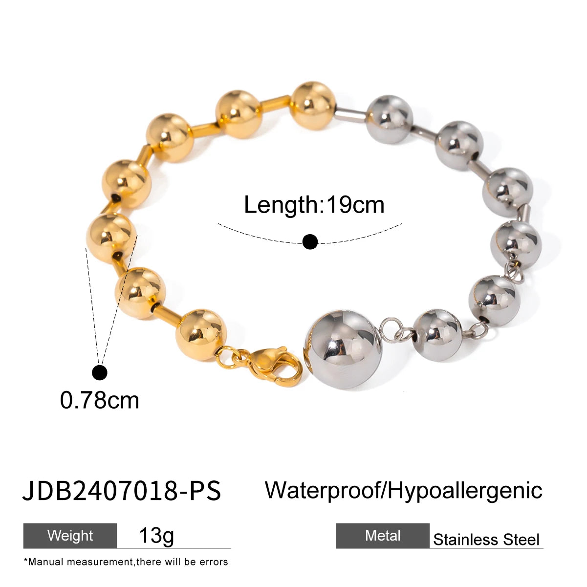 Uworld Stainless Steel Chain Beaded Bangle Bracelet Trendy 18 K PVD Plated Metal Texture Bracelet Waterproof Jewelry браслеты SK Accessories