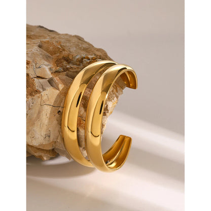 Uworld Stainless Steel Statement Gold Color Cuff Bracelet Bangle Metal Texture Multi-Layer Temperament Fashion Waterproof Jewelr SK Accessories