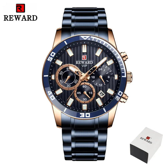 REWARD Men Quartz Watches Luxury Business Casual Wristwatch Stainless Steel Strap Chronograph Waterproof Wrist Watches for Male SK Accessories