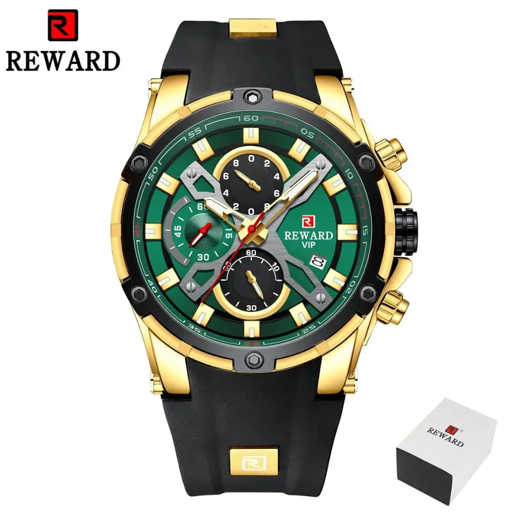REWARD New Quartz Watches for Men Luxury Brand Big Dial Watch Waterproof Sport Wristwatch Silicone Band Chronograph Clock SK Accessories