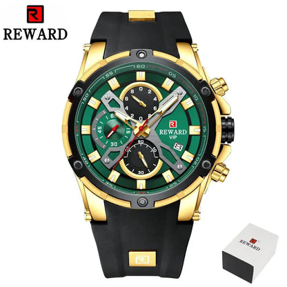REWARD New Quartz Watches for Men Luxury Brand Big Dial Watch Waterproof Sport Wristwatch Silicone Band Chronograph Clock SK Accessories