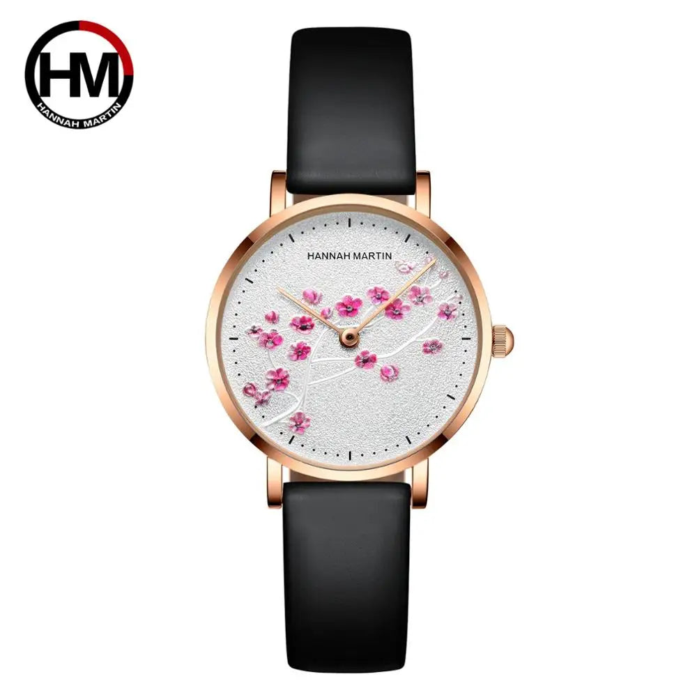 Japan Quartz Movement 10D Red Plum Blossom Genuine Leather Band Female Watch Ladies Wristwatches New Design Watches For Women SK Accessories