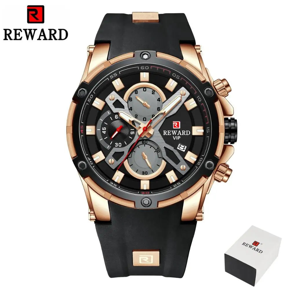REWARD New Quartz Watches for Men Luxury Brand Big Dial Watch Waterproof Sport Wristwatch Silicone Band Chronograph Clock SK Accessories