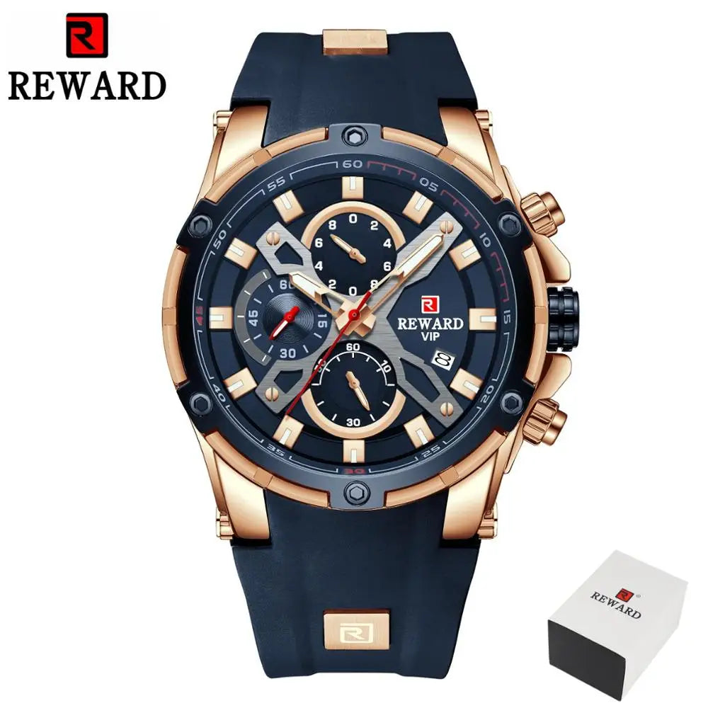 REWARD New Quartz Watches for Men Luxury Brand Big Dial Watch Waterproof Sport Wristwatch Silicone Band Chronograph Clock SK Accessories