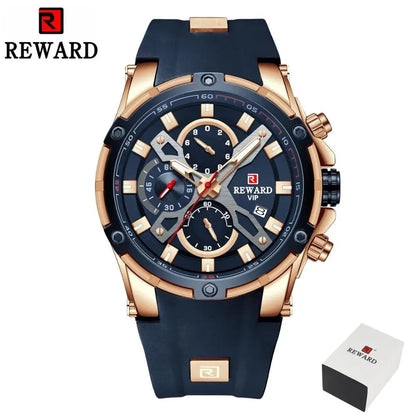 REWARD New Quartz Watches for Men Luxury Brand Big Dial Watch Waterproof Sport Wristwatch Silicone Band Chronograph Clock SK Accessories