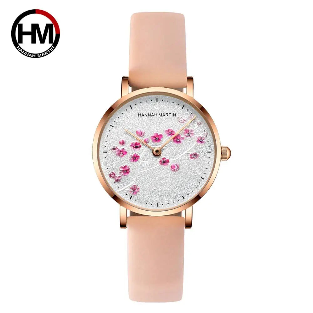 Japan Quartz Movement 10D Red Plum Blossom Genuine Leather Band Female Watch Ladies Wristwatches New Design Watches For Women SK Accessories
