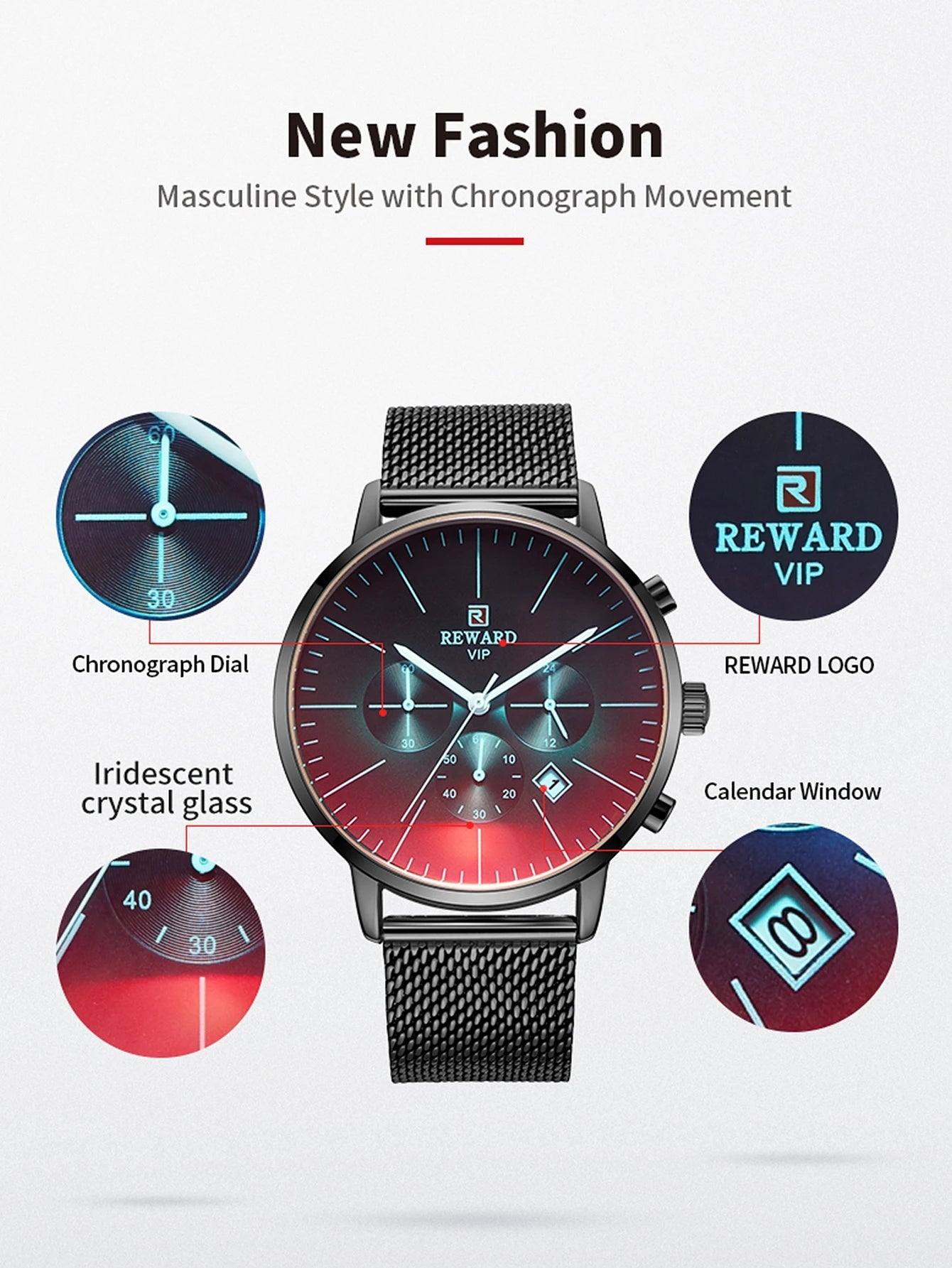 REWARD Fashion Men Wrist Watches Luxury Business Timepieces Date Chronograph Waterproof Sport Crystal Glass Men's Wristwatches SK Accessories