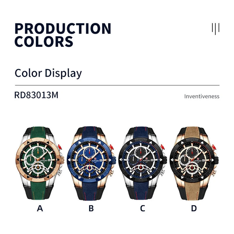 REWARD Fashion Men Quartz Wristwatch Silicone Band Alloy Case Waterproof Watches Luminous Chronograph Date Wrist Watches SK Accessories