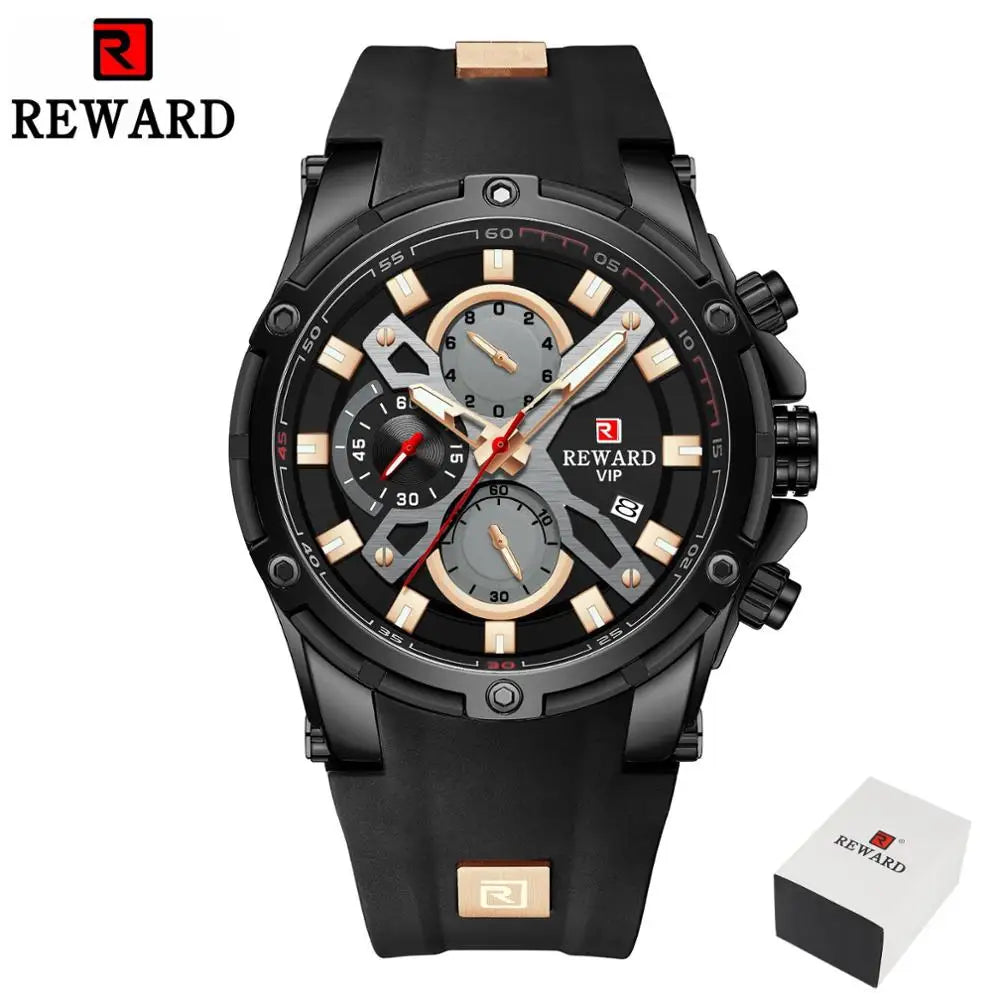REWARD New Quartz Watches for Men Luxury Brand Big Dial Watch Waterproof Sport Wristwatch Silicone Band Chronograph Clock SK Accessories
