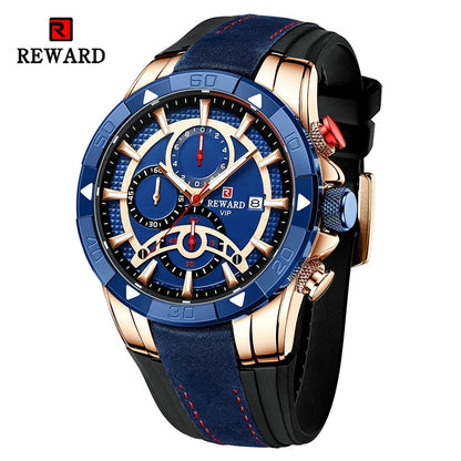 REWARD Fashion Men Quartz Wristwatch Silicone Band Alloy Case Waterproof Watches Luminous Chronograph Date Wrist Watches SK Accessories