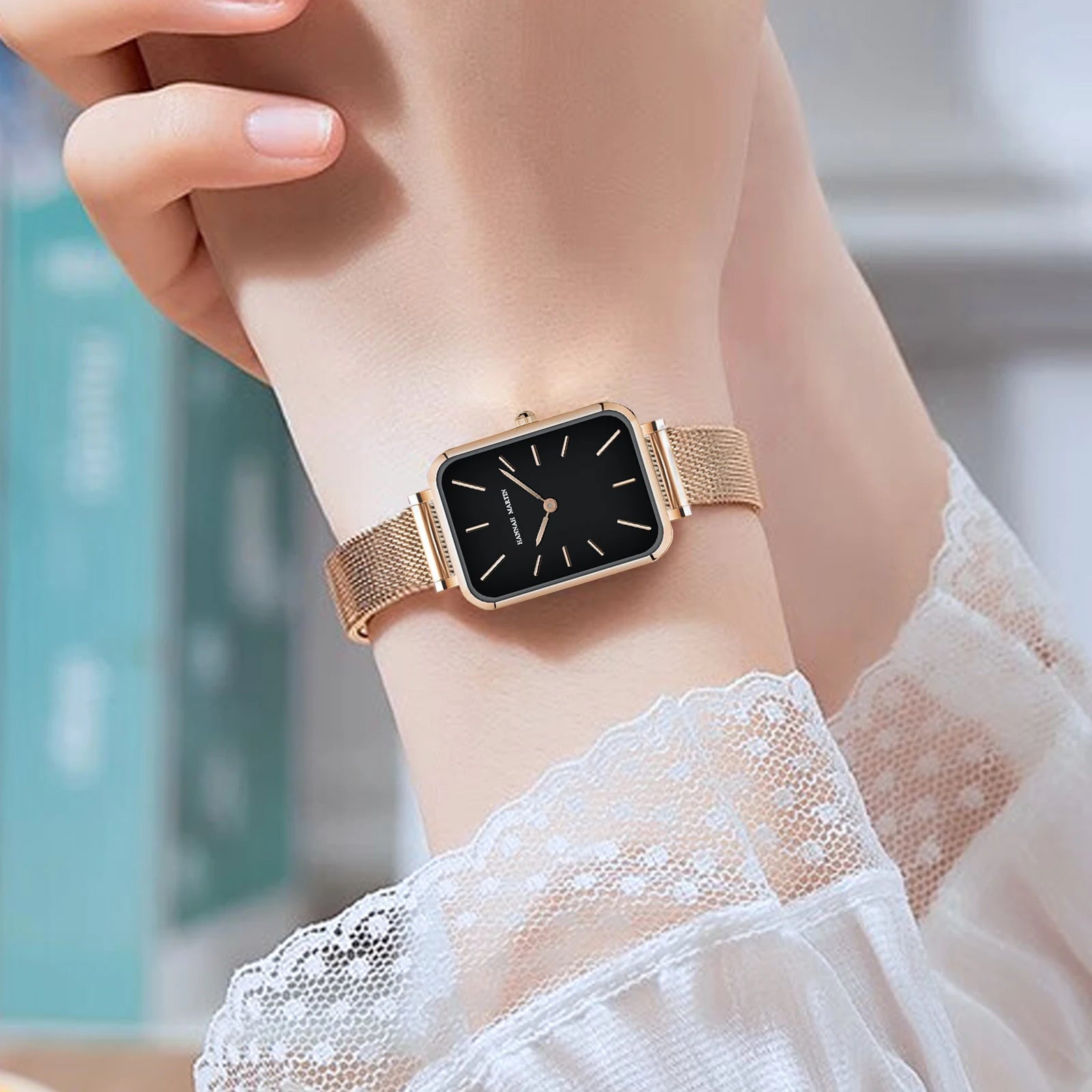 Rectangle Ultrathin Nordic Simple Style Japan Quartz Movement Fashion Stainless Steel Mesh Silvery Bracelet Belt Ladies Watches SK Accessories