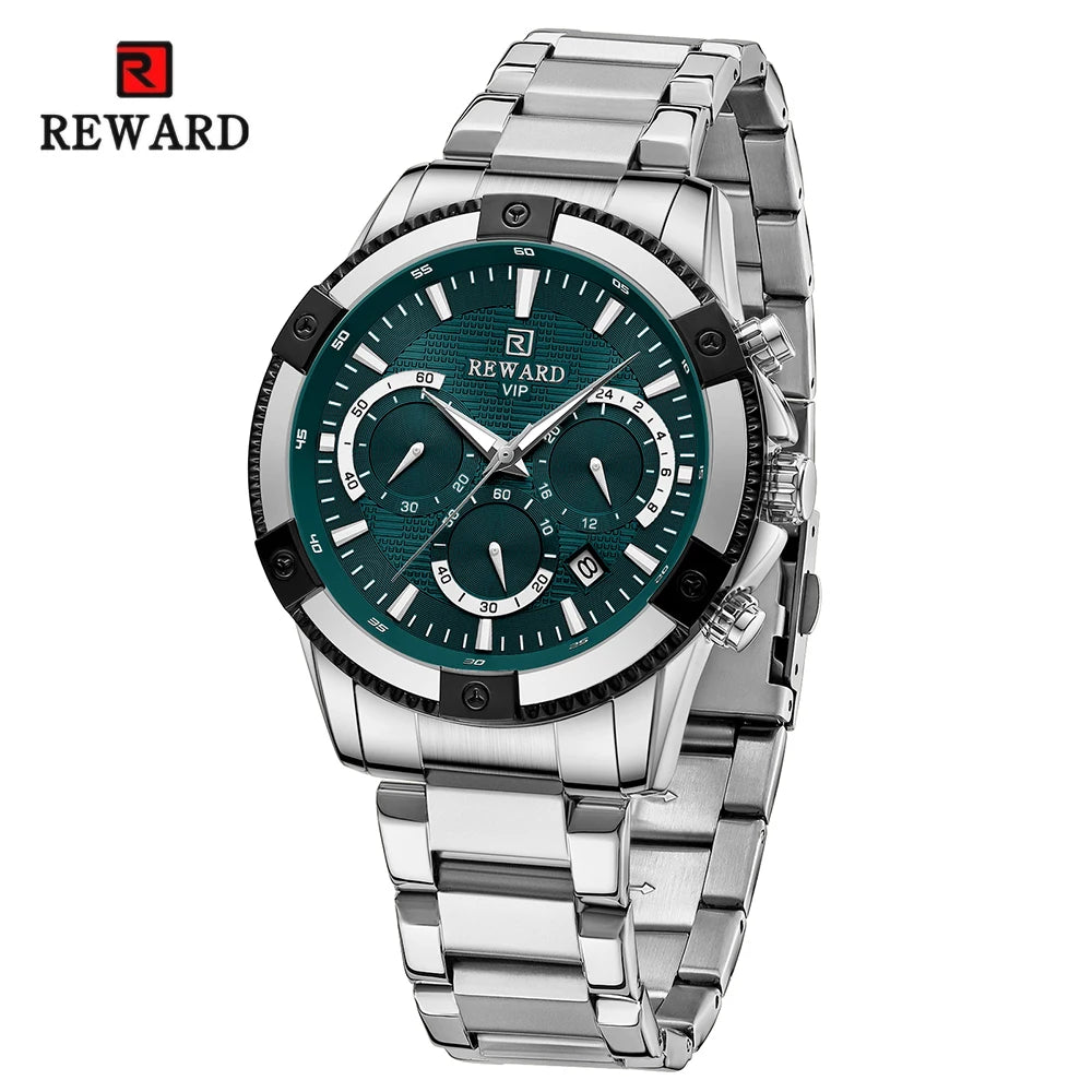 REWARD Casual Watch for Men Luxury Stainless Steel Wristwatch Fashion Quartz Analog Waterproof Luminous Date Mens Wrist Watches SK Accessories