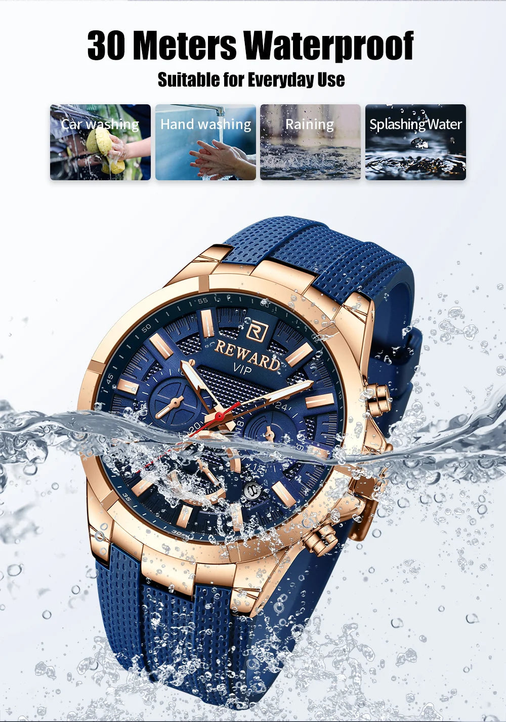 REWARD functional mens wristwatch luminous alloy analog quartz watch waterproof luxury sport watch for men SK Accessories