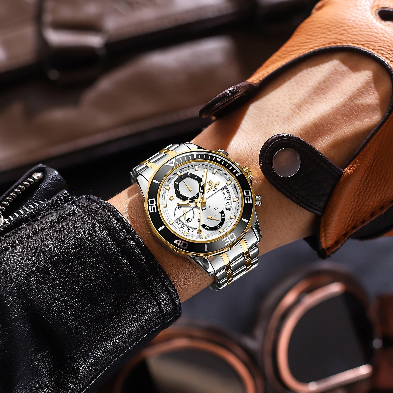 REWARD Mens Watches Fashion Business Stainless Steel Wristwatch Waterproof Luminous Chronograph Calendar Quartz Watches SK Accessories