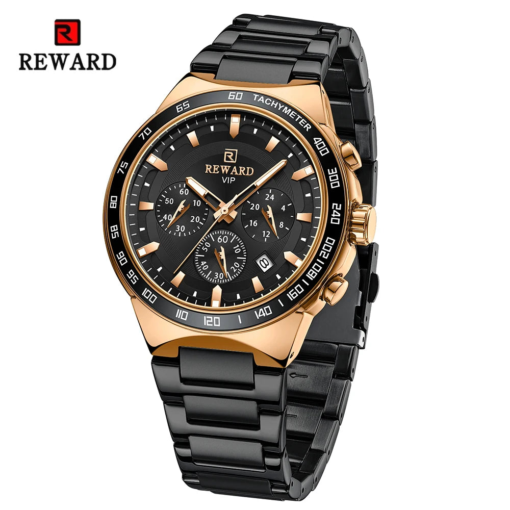 REWARD Men Watches Stainless Steel Wrist Watch Quartz Analog Waterproof Luminous Date Wrist Watch Luxury Casual Watch for Men SK Accessories