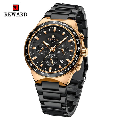 REWARD Men Watches Stainless Steel Wrist Watch Quartz Analog Waterproof Luminous Date Wrist Watch Luxury Casual Watch for Men SK Accessories